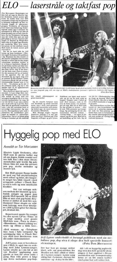 ELO-anmelder i Aftenposten i 1978 og 1982. Begge ved Tor Marcussen.